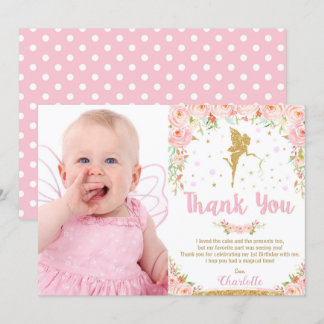 Pink Floral Fairy 1. Geburtstag Party Vielen Dank Einladung
