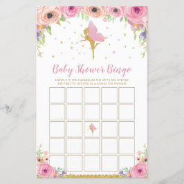 Pink Floral Fairy Baby Dusche Bingo Spiel
