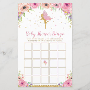 Pink Floral Fairy Baby Dusche Bingo Spiel