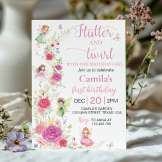 Pink Floral Fairy Birthday Einladung