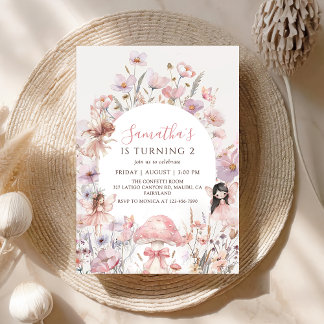 Pink Floral Fairy Birthday Invitation Einladung