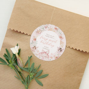 Pink Floral Fairy Birthday Runder Aufkleber