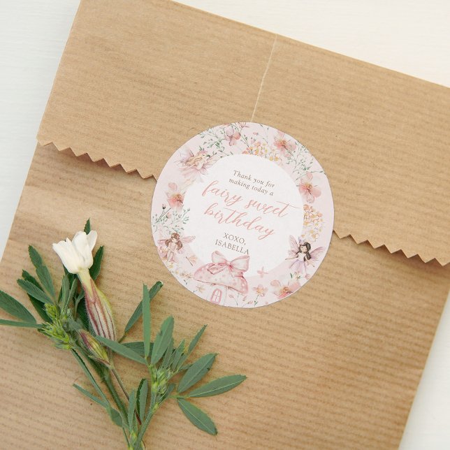 Pink Floral Fairy Birthday Runder Aufkleber (Von Creator hochgeladen)