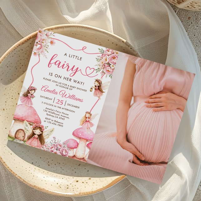 Pink Floral Fairy Girl Baby Shower Photo Einladung (Von Creator hochgeladen)