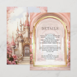 Pink Floral Fairytale Castle Wedding Details Begleitkarte