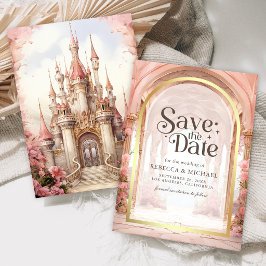 Pink Floral Fairytale Castle Wedding Save The Date