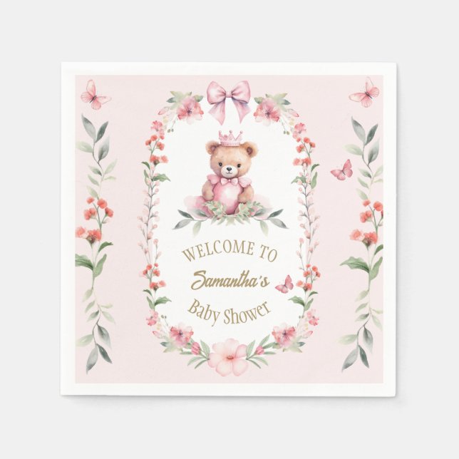 Pink Floral Fantasies & Teddy Bear Hugs Serviette (Vorderseite)