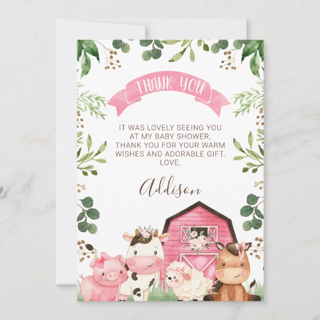 Pink Floral Farm Barn Babydusche Danke Karte (Vorderseite)