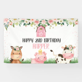 Pink Floral Farm Geburtstagsparty Banner