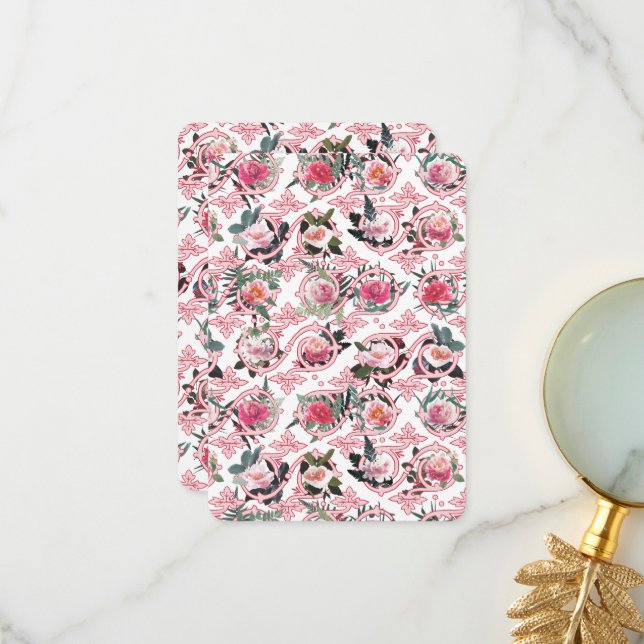 Pink Floral Filigree Karte (Vorderseite/Rückseite Beispiel)