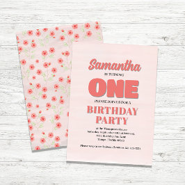 Pink Floral First Birthday Girl Party Template Einladung