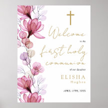 Pink Floral First Heilige Kommune Begrüßungszeiche