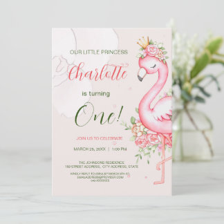 Pink Floral Flamingo Girl Birthday Invitation Einladung