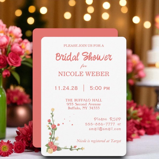 Pink Floral Flower Bridal Shower Invitation Einladung (Von Creator hochgeladen)
