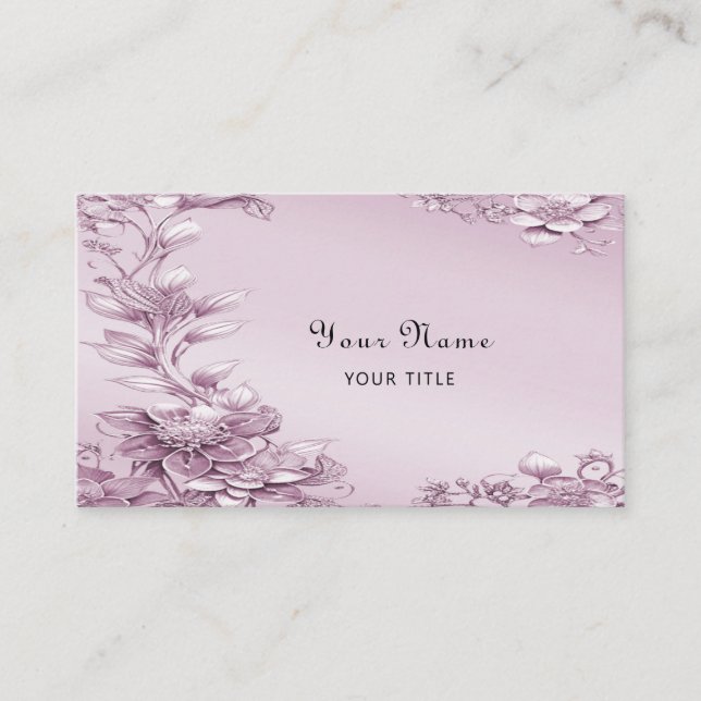 Pink Floral Foliage Business Card Visitenkarte (Vorderseite)