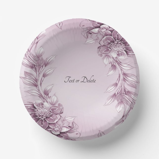 Pink Floral Foliage Paper Bowls Pappteller (Vorderseite)