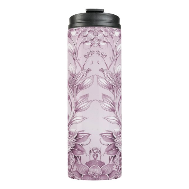 Pink Floral Foliage Thermal Tumbler Thermosbecher (Vorderseite)