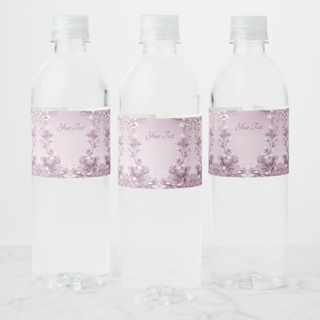 Pink Floral Foliage Wasser Flasche Etikett (Flaschen)