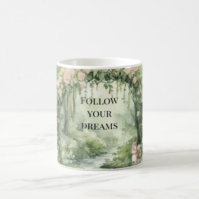 Pink Floral Forest Squirrel Kaffeetasse (Mittel)
