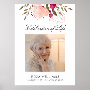 Pink Floral Foto Life Celebration Memorandum Signa Poster