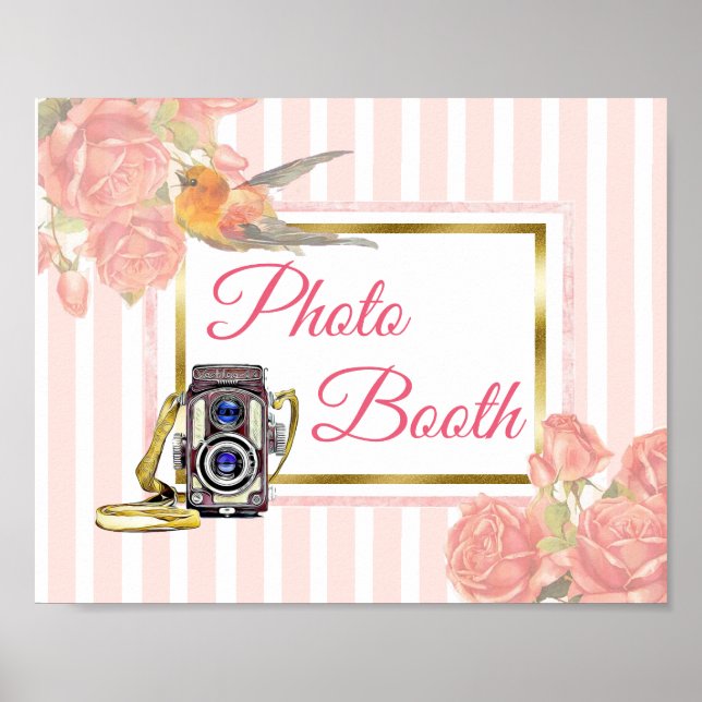 Pink Floral Foto Stand Hochzeitsschild Poster (Vorne)