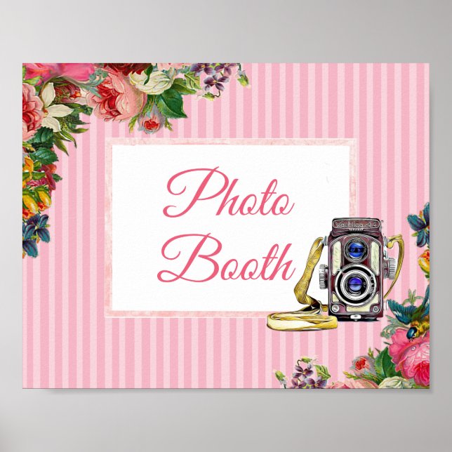 Pink Floral Foto Stand Hochzeitsschild Poster (Vorne)