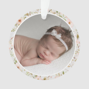 Pink Floral Frame Baby's First Christmas Ornament