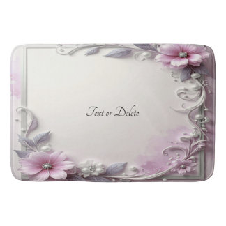 Pink Floral Frame Bath Mat Badematte