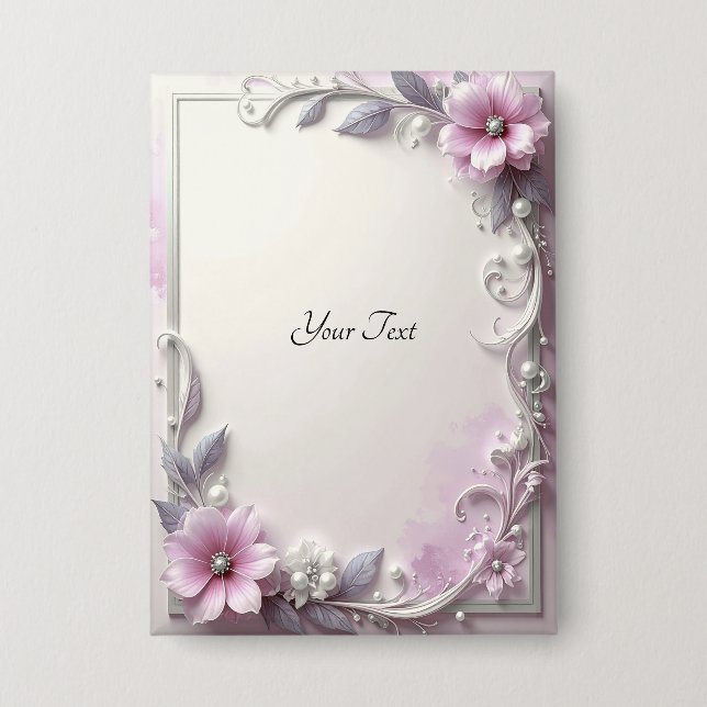 Pink Floral Frame Button (Vorderseite)