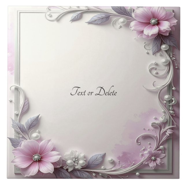 Pink Floral Frame Ceramic Tile Fliese (Vorderseite)
