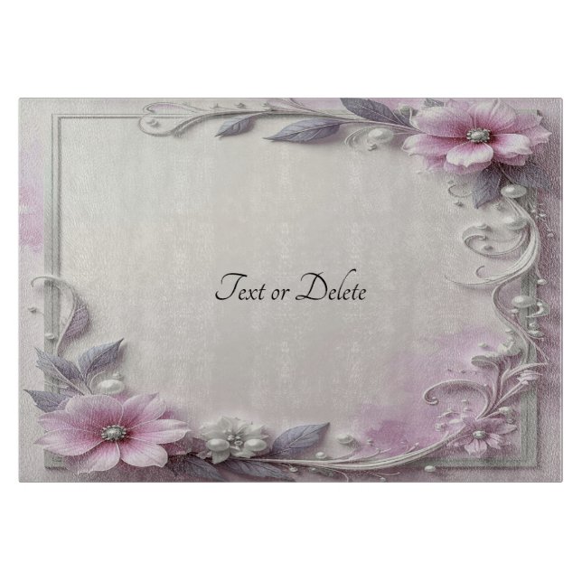 Pink Floral Frame Cutting Board Schneidebrett (Vorderseite)