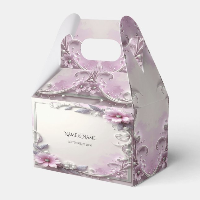 Pink Floral Frame Favor Box Geschenkschachtel (Vorderseite)
