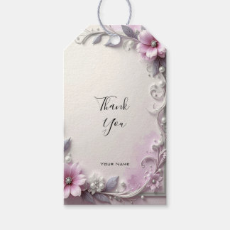 Pink Floral Frame Gift Tag Geschenkanhänger