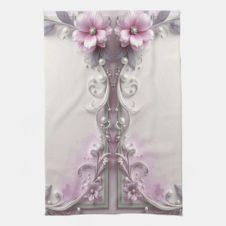 Pink Floral Frame Kitchen Towel Geschirrtuch