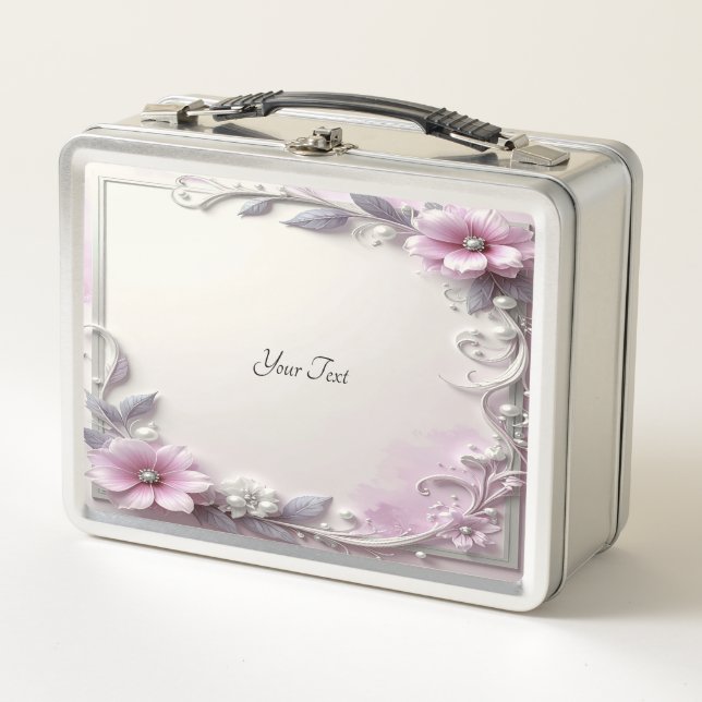 Pink Floral Frame Lunch box (Vorderseite)