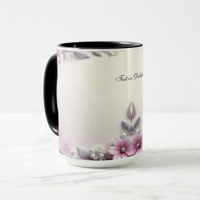 Pink Floral Frame Mug Tasse (Vorderseite Links)