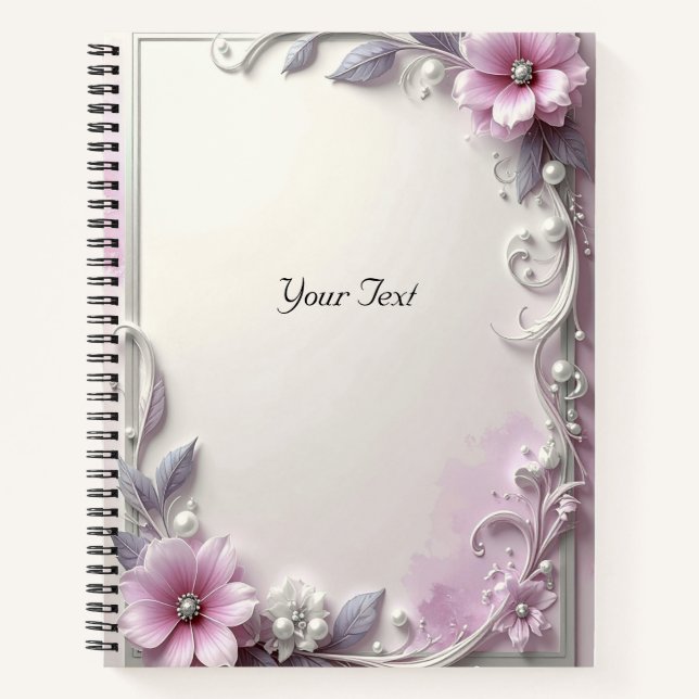 Pink Floral Frame Notebook Notizbuch (Vorderseite)