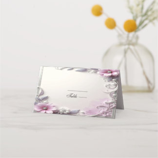 Pink Floral Frame Place Card Platzkarte