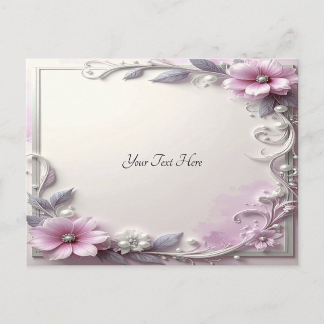 Pink Floral Frame Postcard Postkarte (Vorderseite)