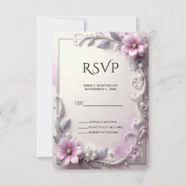 Pink Floral Frame RSVP Card Karte