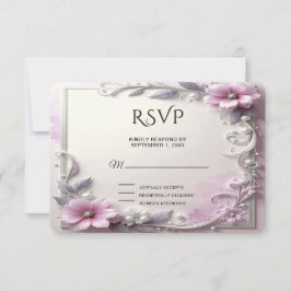 Pink Floral Frame RSVP Card Karte