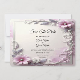 Pink Floral Frame Save The Date