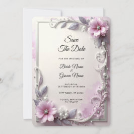 Pink Floral Frame Save The Date