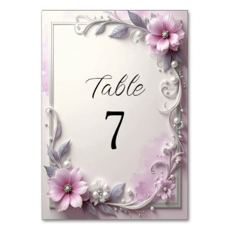 Pink Floral Frame Table Number Tischnummer