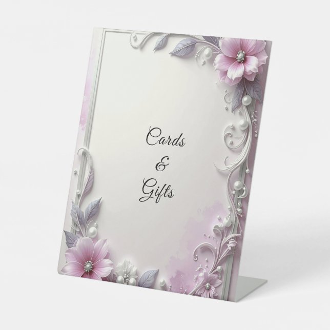 Pink Floral Frame Tabletop Signs Sockelschild (Vorderseite)