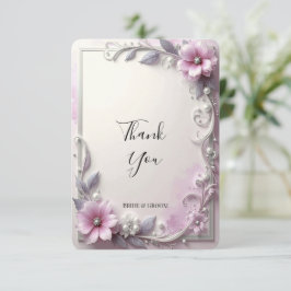 Pink Floral Frame Thank You Card Dankeskarte