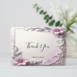 Pink Floral Frame Thank You Card Dankeskarte