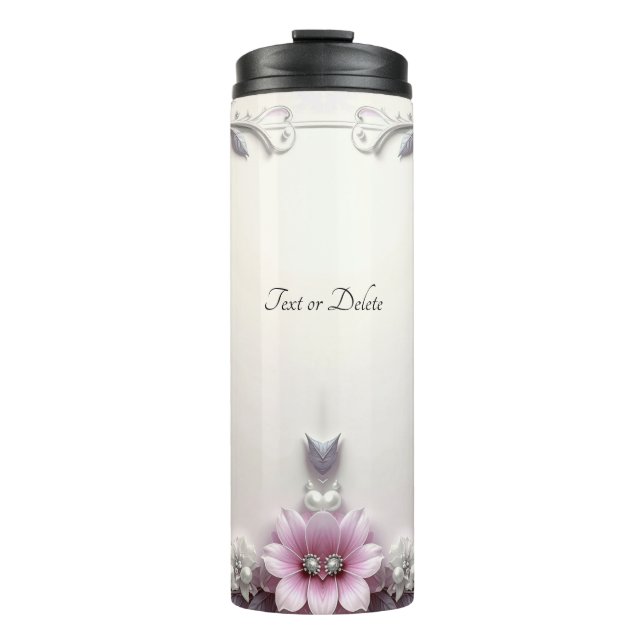 Pink Floral Frame Thermosbecher (Vorderseite)