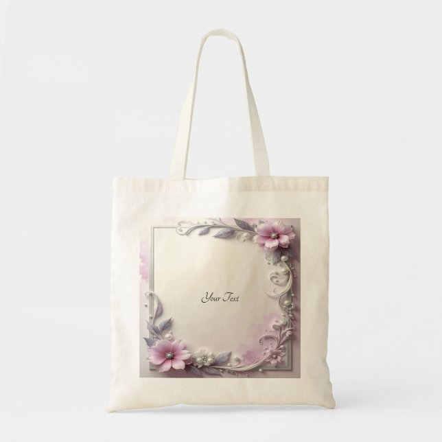 Pink Floral Frame Tote Bag Tragetasche (Vorne)