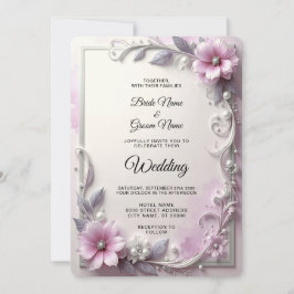 Pink Floral Frame Wedding Invitation Einladung